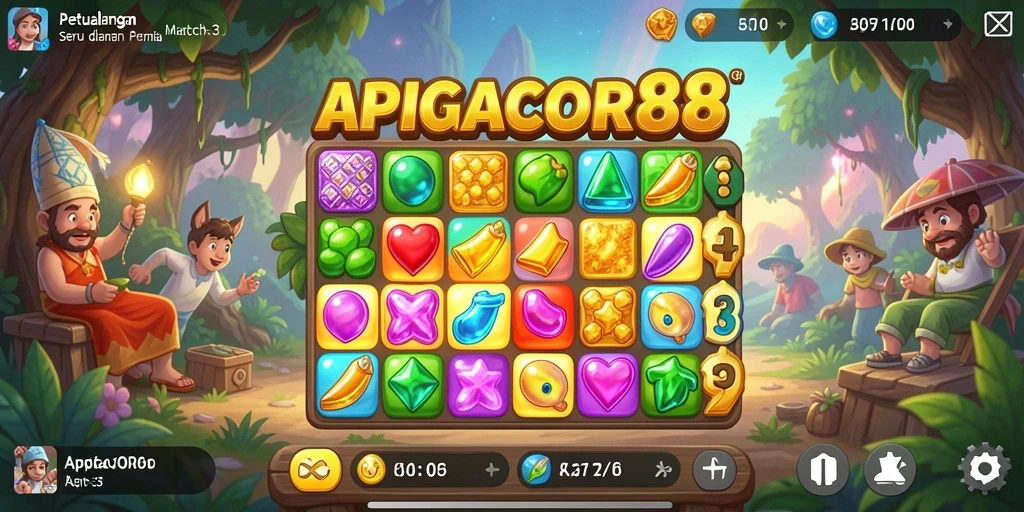 Tampilan gameplay APIGACOR88 dengan level Match-3 yang menarik.