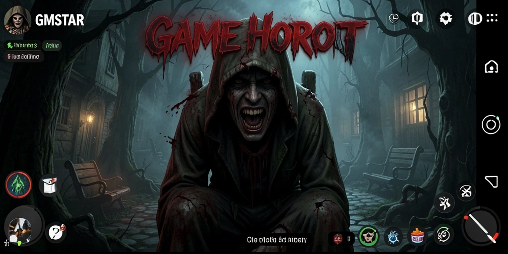 Screenshot gameplay GMSTAR menampilkan suasana menegangkan di dunia horor.