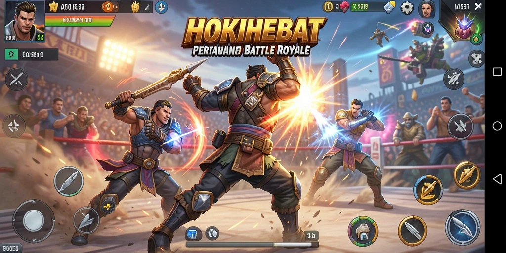 Tangkapan layar HOKIHEBAT menampilkan aksi intens dalam pertempuran Battle Royale.