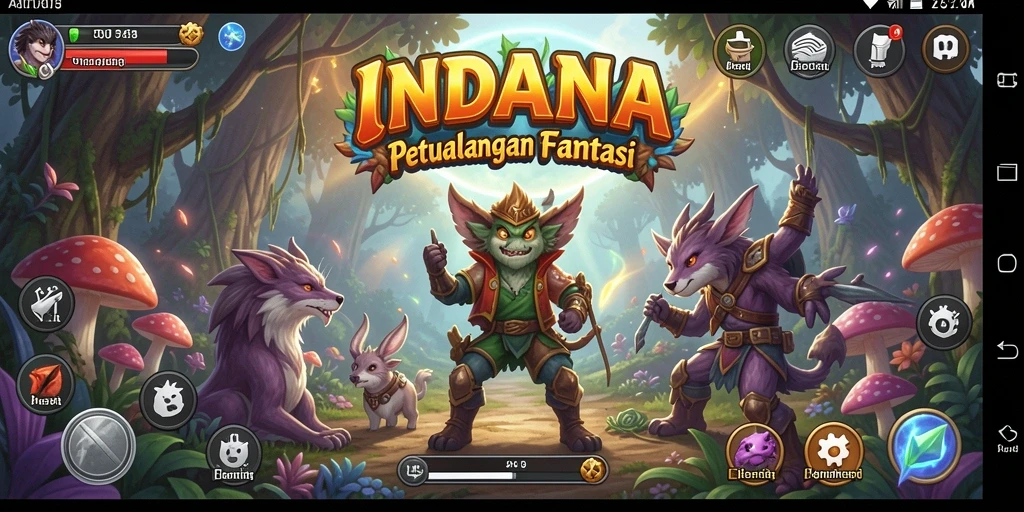 Tangkapan layar gameplay INDAAA menampilkan pertempuran yang epik dan karakter yang menawan.