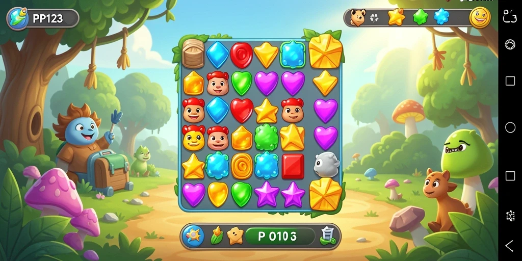 Tampilan gameplay menarik dalam PP123 dengan kombinasi Match-3 yang menantang.