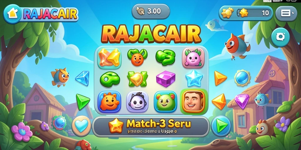 Tampilan gameplay RAJACAIR dengan elemen warna-warni dan kombinasi yang menyenangkan.