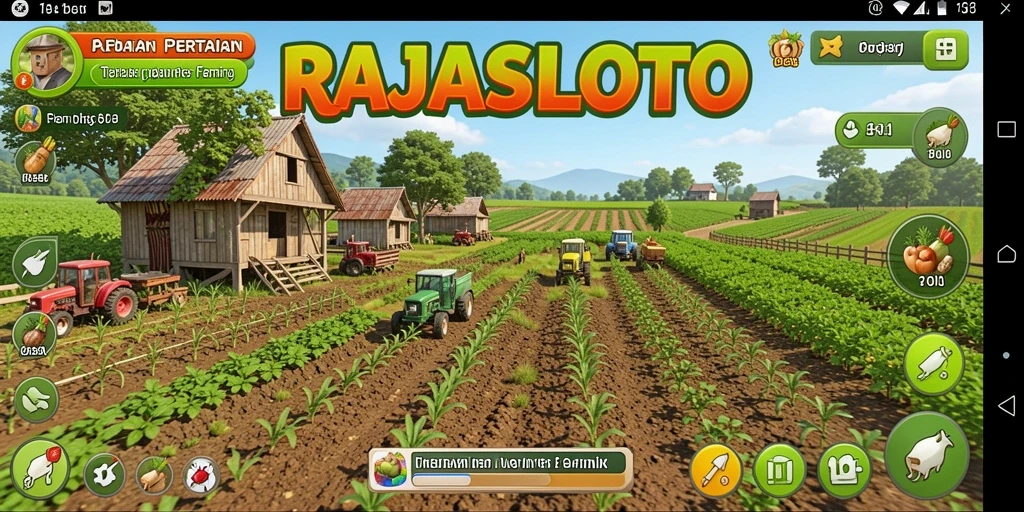 Tangkapan layar gameplay RAJASLOTO dengan aktivitas pertanian yang seru.